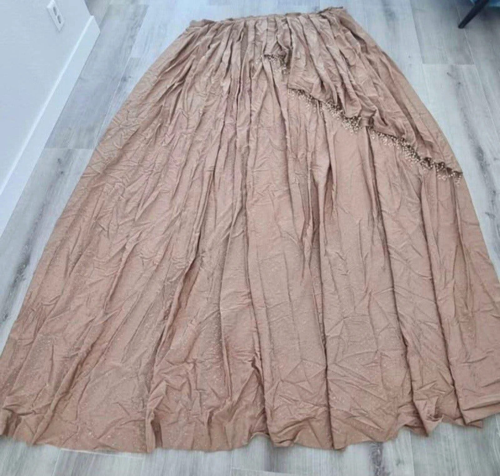 Luxe klassieke gordijnen set kraaltjes taupe beige 240x200cm